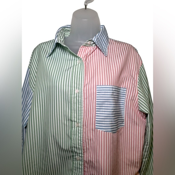 Fore Colorblock Striped Button Down Shirt Multicolor Long Sleeve Size Medium - Picture 3 of 7